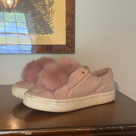 Sam Edelman pink suede puff ball sneakers - Picture 1 of 3